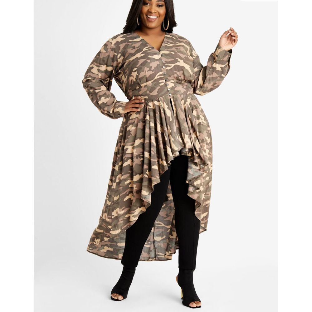 Ashley Stewart Camo High Low Blouse Size 18, 16, 10